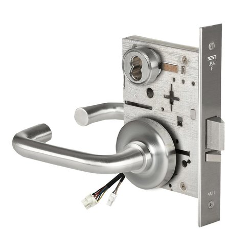 BEST Fail Secure, 24V, Electrified Mortise Lock, 3 Lever, R Rose, Request to Exit, Satin Chrome 45HW7DEU3R626RQE